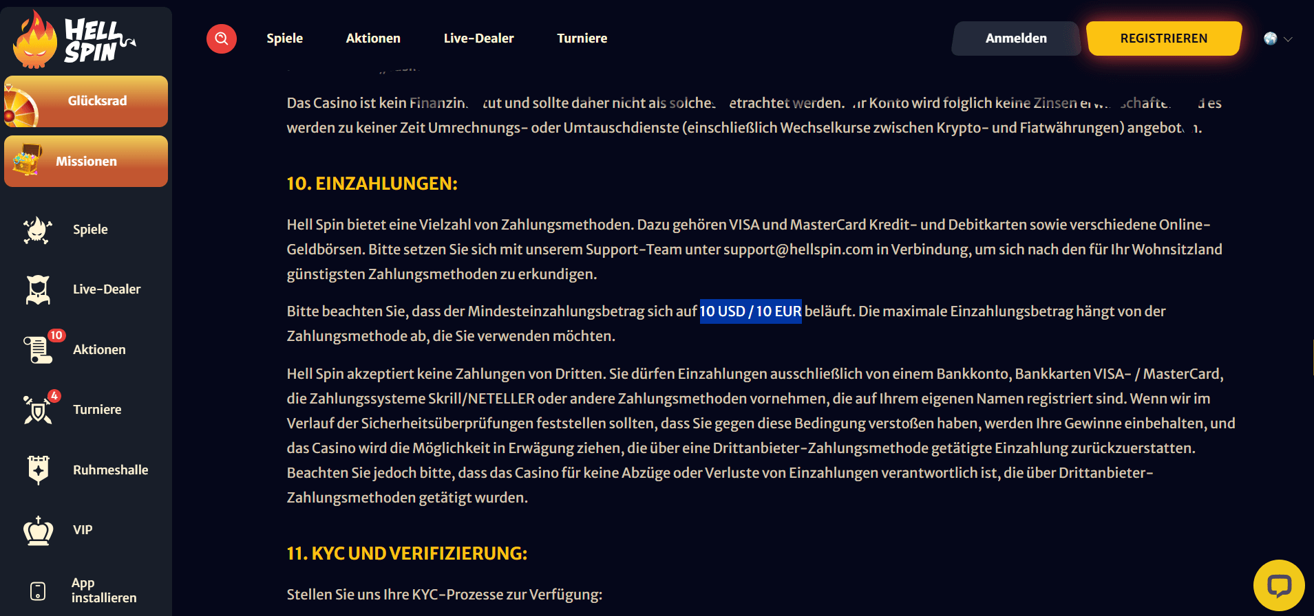 Hell Spin Casino Einzahlung