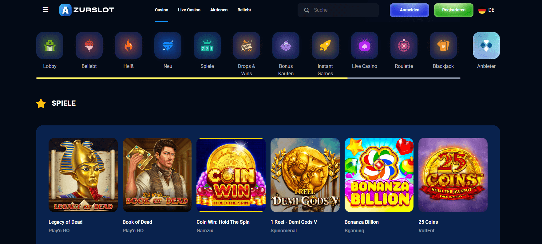 AzurSlot Casino Spiele