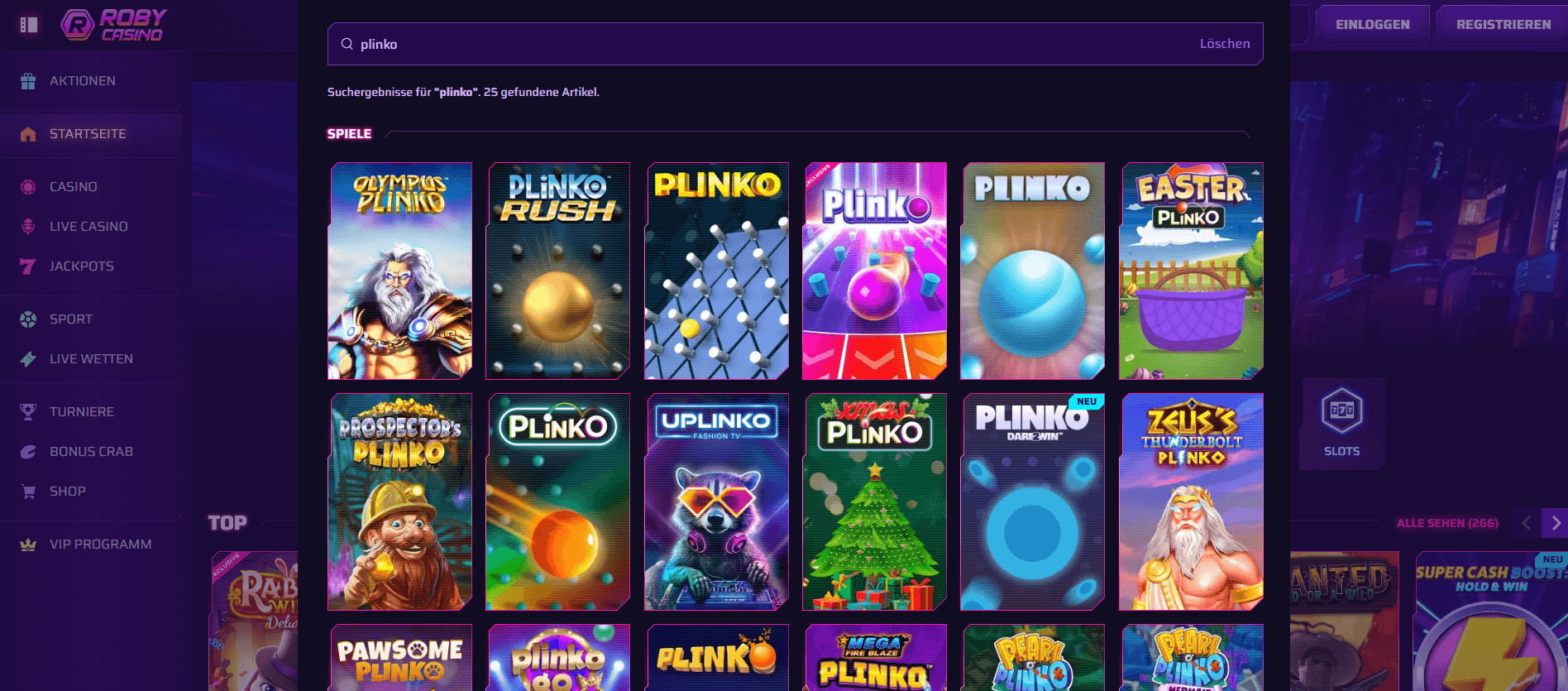 Plinko Spiele im Roby Casino